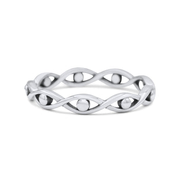 Infinity Bead Evil Eye Stackable Ring Oxidized Band Solid 925 Sterling Silver Thumb Ring (3mm)